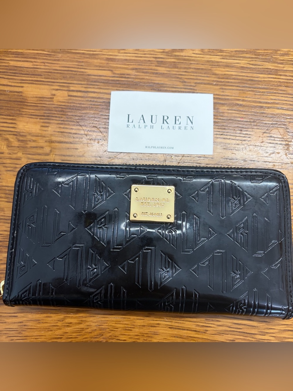 NWOT* Lauren Ralph Lauren Black Patent Leather Embossed Clutch WalletLuxe Y2K